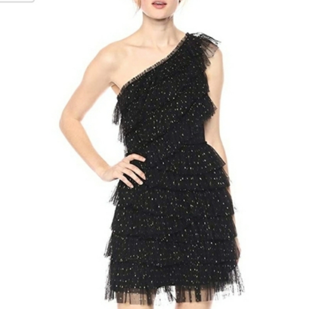 NWT BCBG MaxAzria tiered ruffle one-shoulder dress